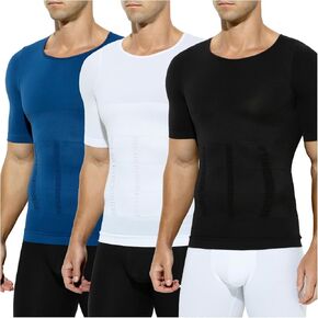 Arjen Kroos Men's Compression Undershirts Short Sleeve Shapewear Body Shaper 3 Pack