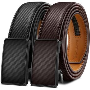 BULLIANT Men Belt 2Pack,Ratchet Click Adjustable Belt Genuine Leather For Gift Men Dress Casual Tailless Design-Cut For Fit