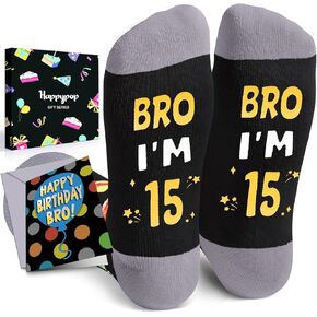 HAPPYPOP 15th Birthday Gift Ideas for Teen Boys - Socks Presents for 15 Year Old Girls with Greeting Card