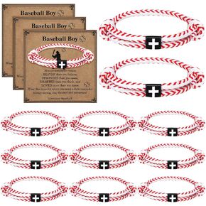 Tondiamo 12 Set Sport Bracelets Baseball Softball Basketball Team Gift Adjustable Rope Jesus Cross Bracelet Christian Religious Gift for Men Women Christian Baptism Gifts