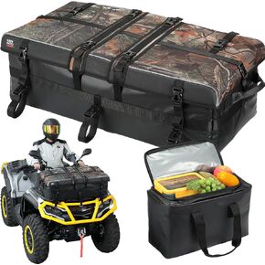 KEMIMOTO 80L ATV Cargo Storage Bag with 13L Additional Cooler and Adjustable Divider, Water-Resistant Zipperless Rack Bag Compatible with Polaris Sportsman Can-Am Kawasaki Brute Force Arctic Cat
