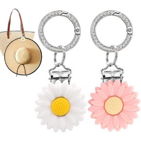2Pcs Hat Clips for Travel on Bag, Silicone Sunhat Carrier for Backpack, Luggage, Bogg Bags, Protect Hat from Falling, Travel Gift for Woman (White&Pink)