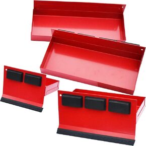 Magnetic Shelf 4-Pcs Set - Red Tool Trays - Metal Tool Box With Strong Magnets - Storage for Toolbox - Tool Box Accessories for Van Workshop