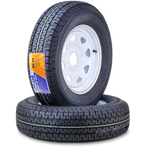 Winda Trailer Tyre Wheel Assembly ST205/75R14 8-PLY D 105L 5 LUG on 4.5 "PCD White Rim ، Set 2