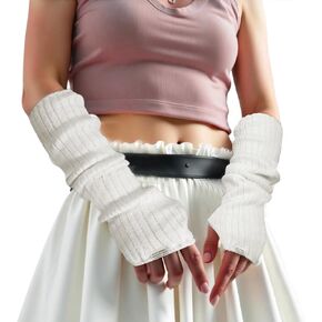 Arm Warmers Y2k, Long Fingerless Gloves White Arm Warmers Women Fingerless Arm Warmers Cool Girls Cute Fingerless Mittens with Thumb Hole, Gothic Winter Arm and Leg Warmers Knitted Punk Hip Hop