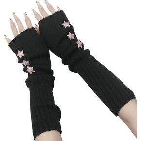 YAMEIZE Y2K Fingerless Star Printed Knitted - Arm Warmers Gloves for Women Men Autumn Winter Star Gloves Clothes Outdoor