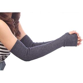 Women Knitted Elbow Length Wrist Thumbhole Fingerless Elastic Stretch Long Arm Sleeve Winter Warmer Gloves Sleeves