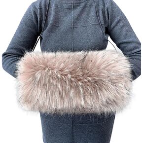 Faux Fur Hand Muffs Women Winter Warmer Fuzzy Pouch Furry Plush Arms Warmer Thickened Muffler Wedding Girl Kids Elegant Luxury Chic Fashion Party Festival Activity (Grey with Black)