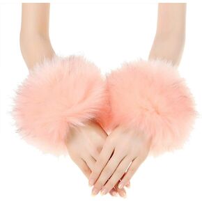 Women's Faux Fur Arm Warmers Wrist Cuffs Winter Bands Furry Warmer Party Costume
