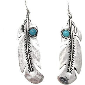 Western Turquoise Feather Dangling Fish Hook Earrings Navajo
