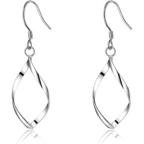 SLUYNZ Solid 925 Sterling Silver Hollow Curve Dangle Earrings for Women Teens Spiral Linear Drop Earrings Hook