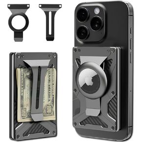 Magnetic Carbon Fiber Aluminum Wallet – Credit Card Holder with Money Clip & AirTag Slot – RFID Blocking, Minimalist EDC Design