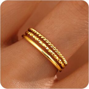 Gold Rings for Women Non Tarnish, Dainty 14K Gold Plated Stackable Thin Thumb Ring Set Trendy Pinky Wedding Bands Engagement Rings for Women Size 6-11