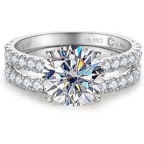 Solid 14K White Gold/Yellow Gold 4.14CTTW (3CT Center Stone) Moissanite Bridal Ring Set, Real Gold | D Color and Flawless Moissanite | Wedding Anniversary Ring Set