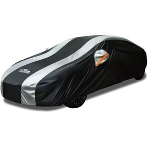 أغلفة السيارات للسيارات جميعها مقاومة للماء مع تصميم الشريط الفضي ، Universal Ford Ford Mustang ، Chevrolet Camaro ، Toyota Camry ، Honda Accord Civic ، Nissan Altima ، Tesla Model 3