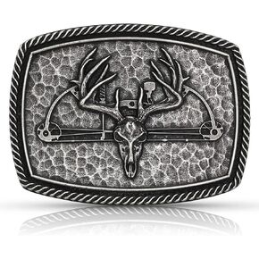 Montana Silversmiths Antiqued Hunting Trophy Deer Skull Antlers Hammered Western Belt Buckle