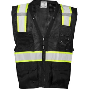 Kishigo Black Enhanced Visibility Men's Stest B100 ، Multi Pocket Mesh Hi-Vis Vest ، Polyster-Cool Polyester ، 6 جيوب ، سحاب