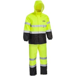 BOSS Unisex High Visability ANSI Class III Rain Suit Jacket and Bib, High Visability, Water Resistant, Reflective 3M Tape