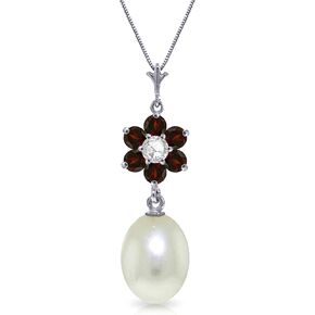 Galaxy Gold GG 14K Solid Gold Necklace with Natural Pearl, Garnets and Diamond