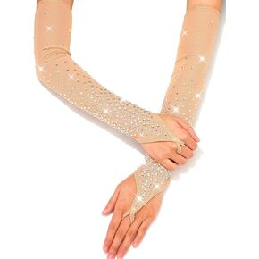 Rhinestone Sheer Fingerless Gloves Long Sparkly Gloves for Women