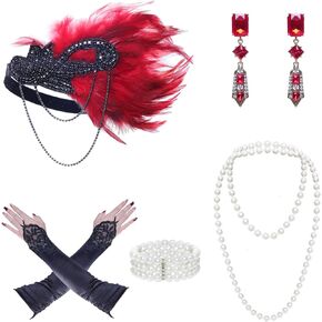 1920s Gatsby Accessories for Women: Flapper Headband, Pearl Bracelet, Necklace, Gloves & Earrings