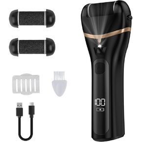 Electric Foot Callus Remover, Rechargeable 2 Speed Electronic Foot File Pedicure Kits Foot Scrubber File with 3 Grinding Heads for Hard Cracked Dry Dead Skin.