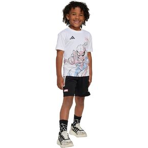 adidas Unisex-Kids x Marvel Spider-Man Sportswear T-Shirt Set, White/Black, X-Small