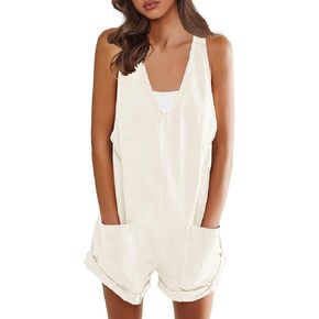 SENSERISE Womens Overalls Shorts Romper V Neck Sleeveless Shortall Loose Fit Jumpsuit with Pockets