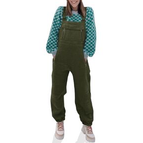 Tongmingyun Women's Cute Fleece Overalls Winter Warm Casual Jumpsuits with Zipper Pockets