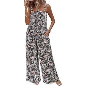 Womens Jumpsuits Overalls Wide Leg Casual Summer Outfits Sleeveless Straps Loose fit Floral Jumpsuits 2025 Black L