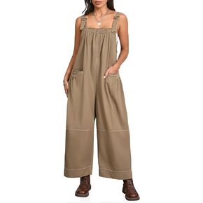 Cicy Bell Women's Wide Leg Jumpsuits Casual Baggy Bib Overalls Summer Sleeveless Straps Loose Rompers with Pockets