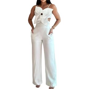 ChicMe Women Floral Pattern Jumpsuit Sleeveless Shirred Romper Casual Overall with Pockets