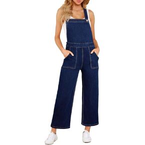 Sidefeel Overalls for Women Casual Stretchy Adjustable Strap Denim Jumpsuits Wide Leg Loose Fit Cropped Jean Rompers