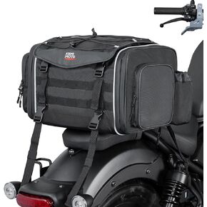 KEMIMOTO Motorcycle Travel Luggage Bags, 23L-30L Expandable Large Capacity Motorcycle Tail Bag, Waterproof Rear Rack Trunk, Motor Pannier Bag with Rain Cover and Straps