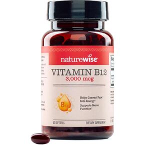 NatureWise Vitamin B12 3000 mcg - Extra Strength - Supplement for Supporting Energy Levels, Mental Clarity, Nervous System Health - Easy-to-Swallow, Soy and Gluten-Free, Non-GMO - 60 Softgels