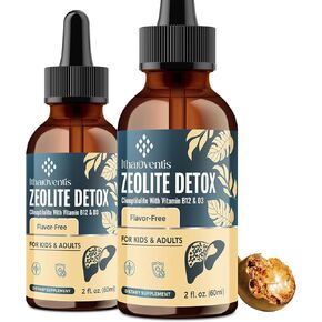 قطرات الزيوليت للأطفال والبالغين ، سائل Zeolite Clinoptilolite مع ميثيل فيتامين B12 و D3 ، نكهة فاكهة الراهب ، 2 أوقية