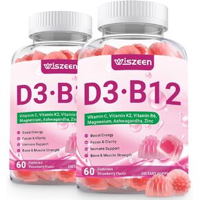 Vitamin D3 B12 Gummies, Vitamin D3 10000 IU & Methylated B12 500mcg for Adults, D3 B12 Vitamin Supplement with Ashwagandha, Magnesium, Vitamin K2 for Immune & Energy Support