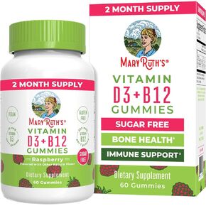 MaryRuth Organics Sugar Free | 2 Month Supply | Vitamin D & B12 Vitamin Supplements for Adults & Kids | Bone Health | Immune Support | Vegan | Non-GMO | 60 Servings