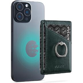 VULKIT iPhone Magnetic Card Holder with Ring Grip, 3 Card Slots, Compatible with iPhone 12-16 Generation, Brown