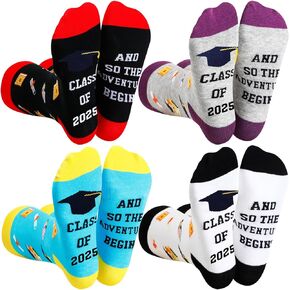 4 Pairs Novelty Graduation Gifts Socks Unisex Funny Class of 2025 Crew Socks for College Student Friends