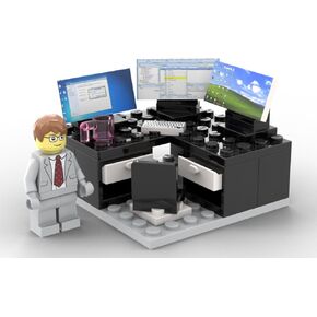 Building Toys Bricks City Businessman Lawyer Office Setup. Swivel Chair L Desk 3 Computers