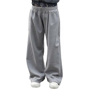 Men's Elastic Double Waist Patchwork Sweatpants Wide Leg Baggy Track Pants Vintage Streetwear