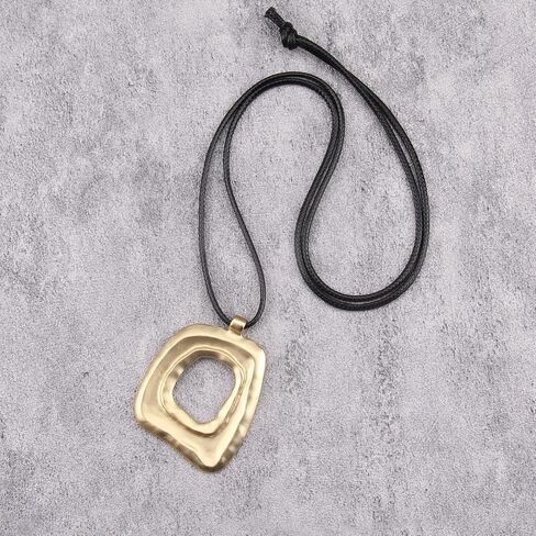 Long Boho Necklaces for Women Vintage Leather Wooden Pendant Y Choker Ethnic Style Gold Circle Hippie Sweater Necklace in Saudi Arabia