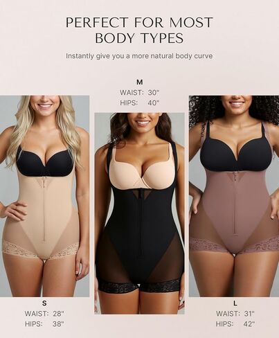 ملابس Shapellx للنساء Fajas Colombianas السيطرة على الجسم المشكل المفتوح bodysuit مع إغلاق خطاف السوستة in Saudi Arabia