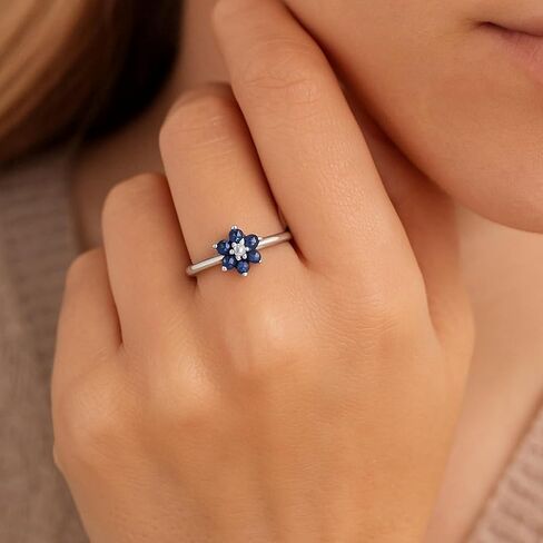 Blue Sapphire Wedding Band Wedding Rings for Women 925 Sterling Silver Rings with 18K White Gold Plated Stackable Engagement Ring Anniversary Band | Graduation Gift in Saudi Arabia