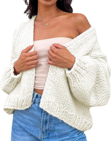 kmbangi نساء الكروشيه سترة مكتنزة مفتوحة الأمامية طويلة الأكمام كابل متماسكة cardigan لطيف الطائر كبير الحجم in Kuwait