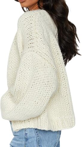 kmbangi نساء الكروشيه سترة مكتنزة مفتوحة الأمامية طويلة الأكمام كابل متماسكة cardigan لطيف الطائر كبير الحجم in Kuwait