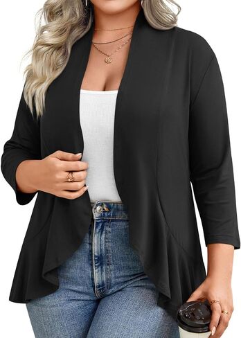 Anymiss Women's Spring Summer Plus Size Open Front Cardigan 3/4 Sleeve Lightweight Ruffle Hem 1X-6X in Saudi Arabia