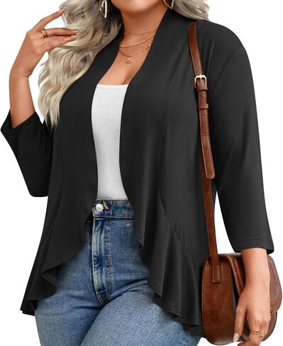 Anymiss Women's Spring Summer Plus Size Open Front Cardigan 3/4 Sleeve Lightweight Ruffle Hem 1X-6X in Saudi Arabia