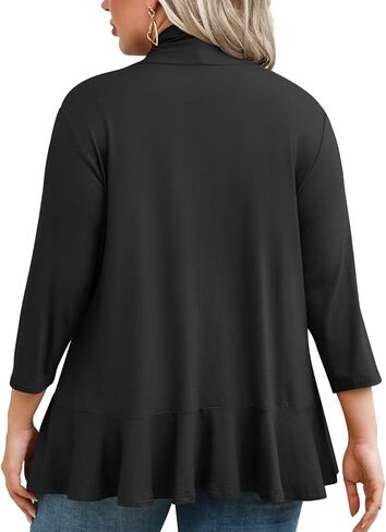 Anymiss Women's Spring Summer Plus Size Open Front Cardigan 3/4 Sleeve Lightweight Ruffle Hem 1X-6X in Saudi Arabia